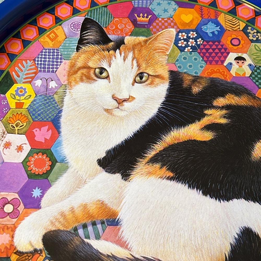 Leslie Ann Ivory Becky The Calico Cat Large Tin Tray
